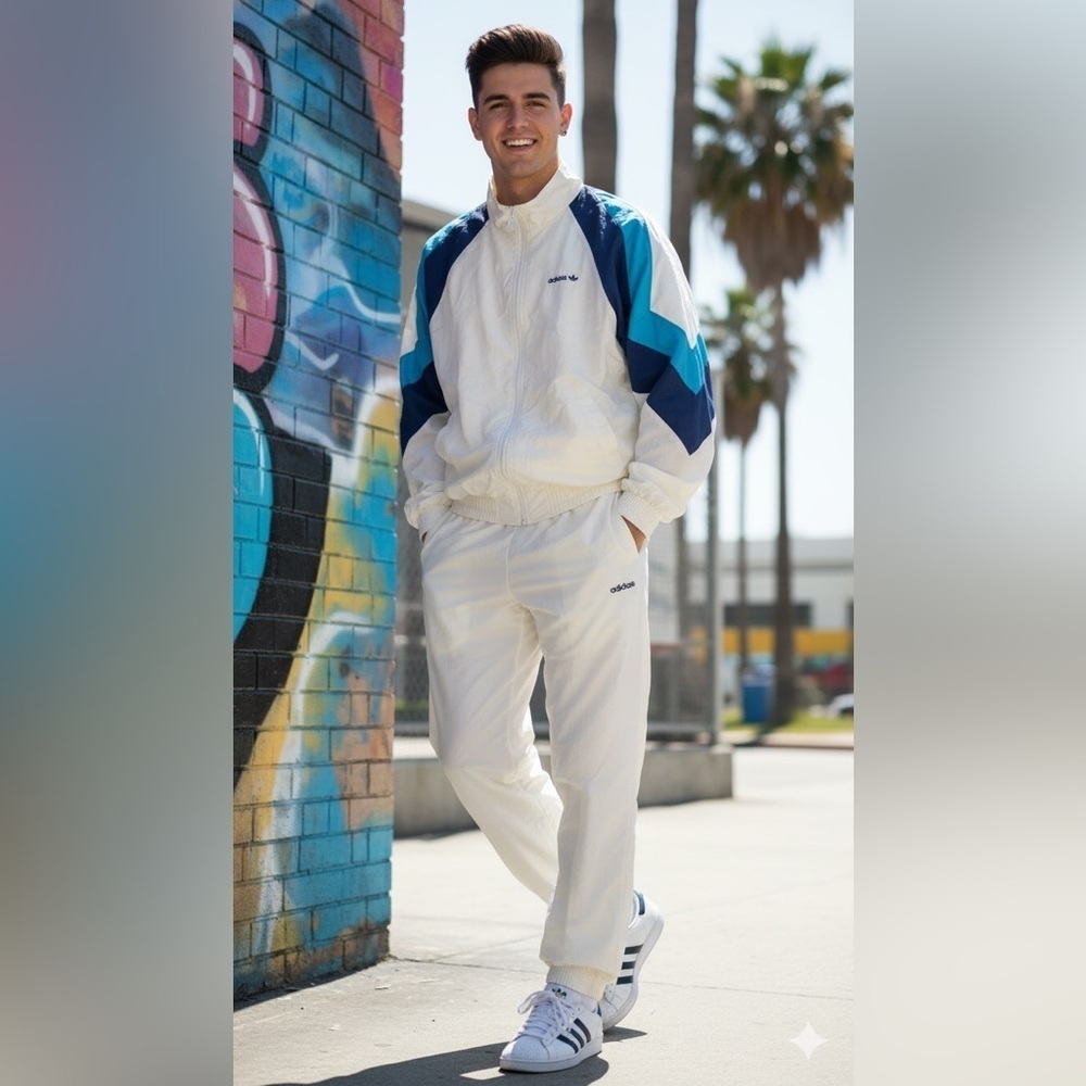 Vintage adidas white with blue accents track suit xl
